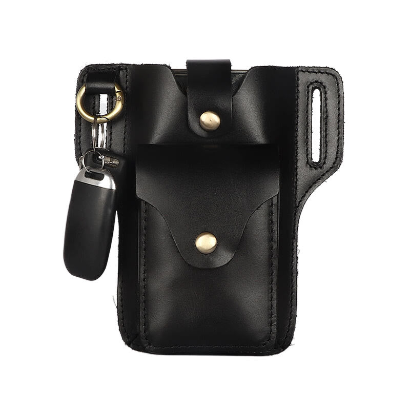 Porta cellulare vintage in pelle con cintura da appendere e portachiavi