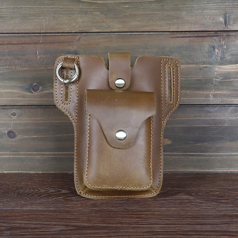 Porta cellulare vintage in pelle con cintura da appendere e portachiavi - Verga d'oro scura - image 6