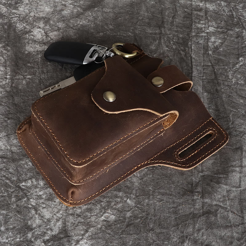 Porta cellulare vintage in pelle con cintura da appendere e portachiavi - image 4