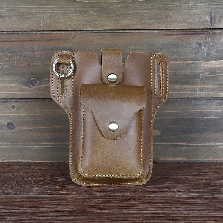 Porta cellulare vintage in pelle con cintura da appendere e portachiavi