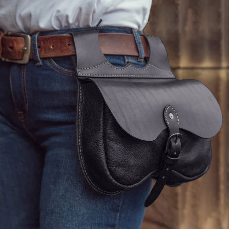 Borsa con cintura con fibbia in pelle stile vichingo robusto - Nero - image 3