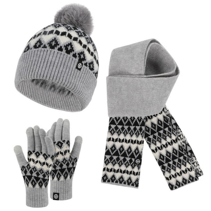 3 pezzi unisex comfort diamante modello lavorato a maglia cappello sciarpa guanti set - Grigio - Regolabile (21 1/4"-22 7/8") - image 0