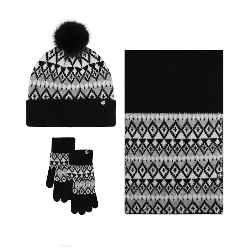 3 pezzi unisex comfort diamante modello lavorato a maglia cappello sciarpa guanti set - Nero - Regolabile (21 1/4"-22 7/8") - image 12