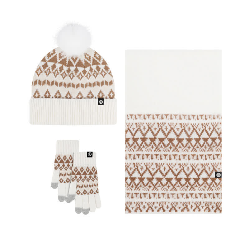 3 pezzi unisex comfort diamante modello lavorato a maglia cappello sciarpa guanti set - Bianco - Regolabile (21 1/4"-22 7/8") - image 15