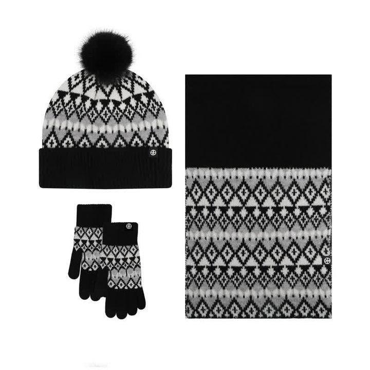 3 pezzi unisex comfort diamante modello lavorato a maglia cappello sciarpa guanti set - Nero - Regolabile (21 1/4"-22 7/8") - image 12