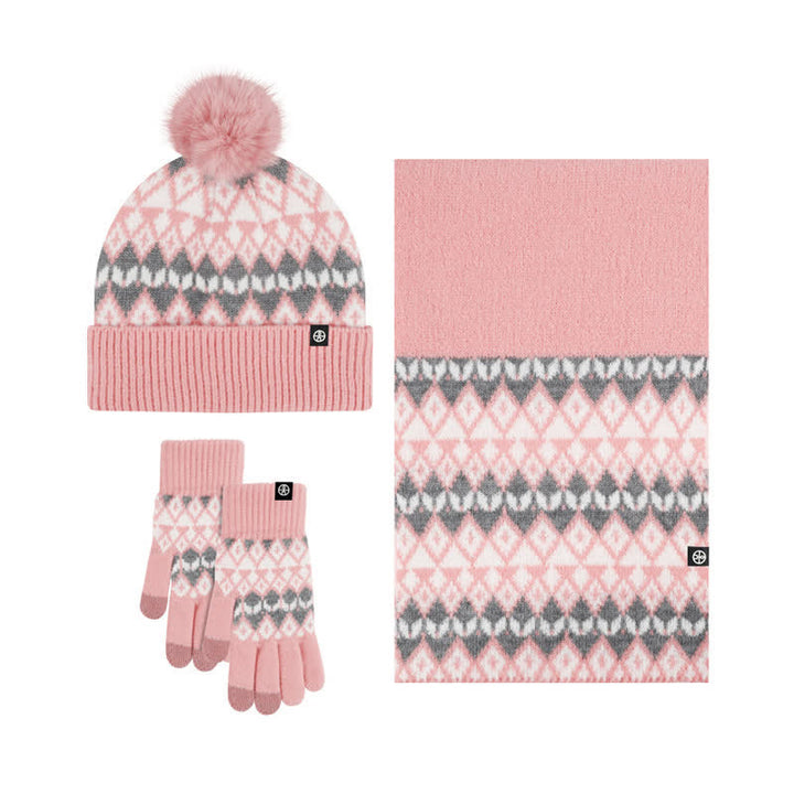 3 pezzi unisex comfort diamante modello lavorato a maglia cappello sciarpa guanti set - Rosa - Regolabile (21 1/4"-22 7/8") - image 8