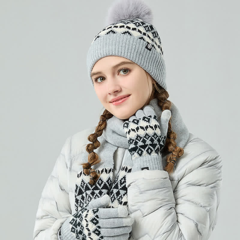 3 pezzi unisex comfort diamante modello lavorato a maglia cappello sciarpa guanti set - image 1