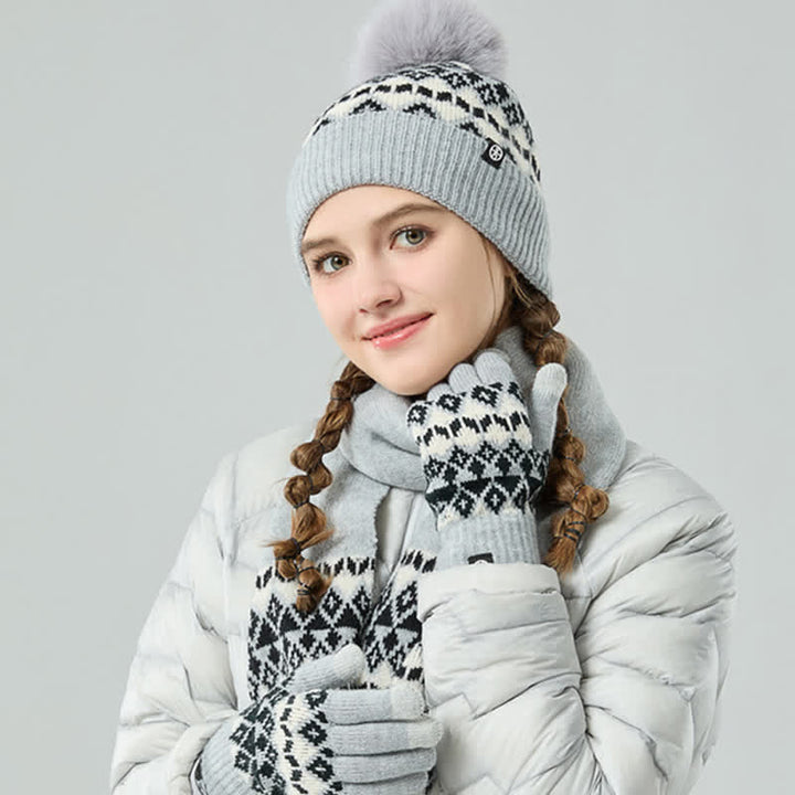 3 pezzi unisex comfort diamante modello lavorato a maglia cappello sciarpa guanti set - image 1
