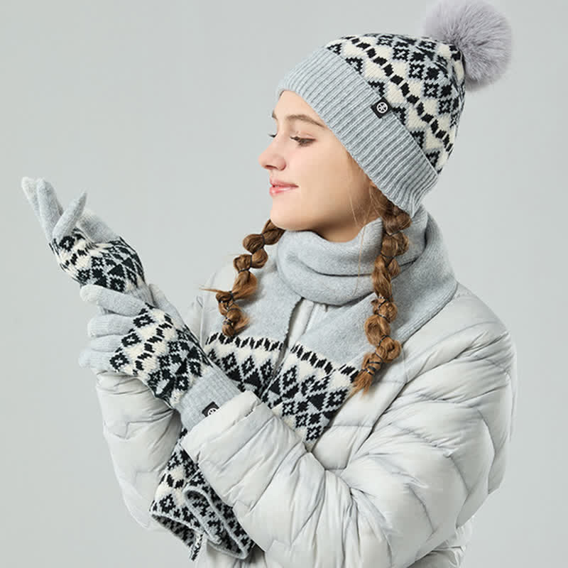 3 pezzi unisex comfort diamante modello lavorato a maglia cappello sciarpa guanti set - image 3