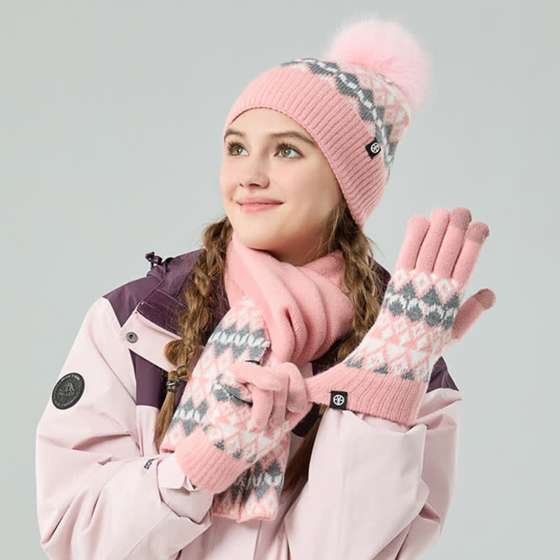 3 pezzi unisex comfort diamante modello lavorato a maglia cappello sciarpa guanti set - image 9