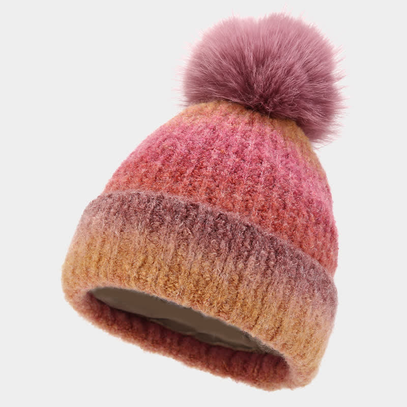 3 pezzi unisex colorato tie-dyed palla di pelliccia lavorato a maglia cappello sciarpa guanti set - image 6