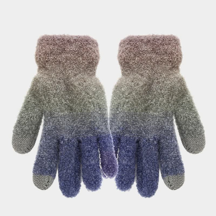 3 pezzi unisex colorato tie-dyed palla di pelliccia lavorato a maglia cappello sciarpa guanti set - image 3