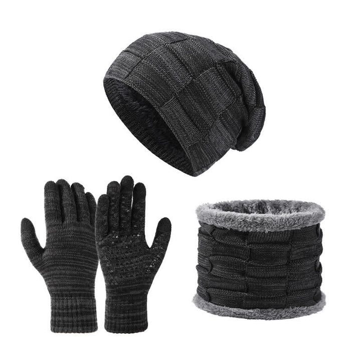 Set di 3 guanti scaldacollo lavorati a maglia quadrati bicolore unisex - Nero - Regolabile (21 5/8"-23 5/8") - image 1