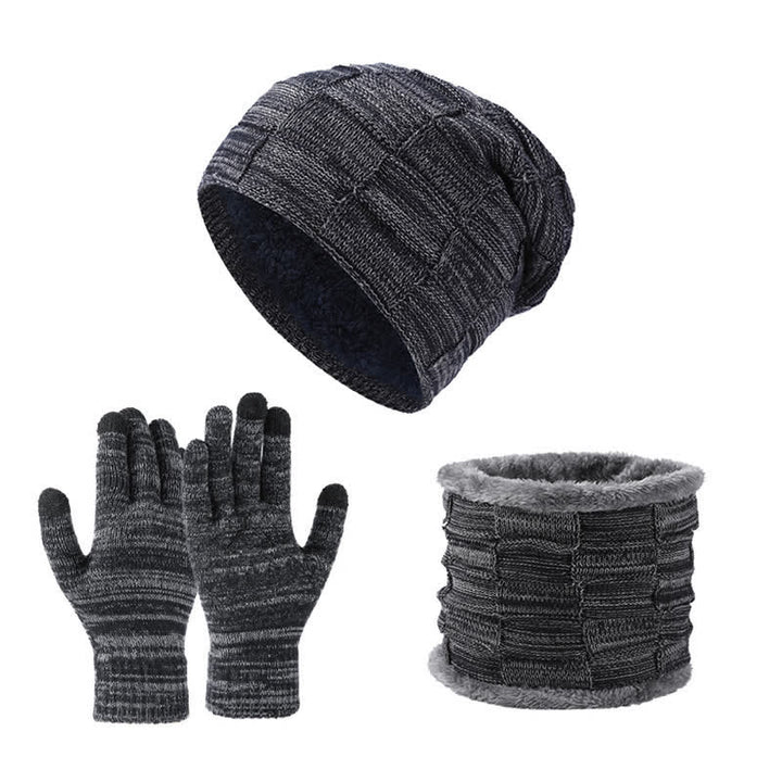 Set di 3 guanti scaldacollo lavorati a maglia quadrati bicolore unisex - Blu notte - Regolabile (21 5/8"-23 5/8") - image 2