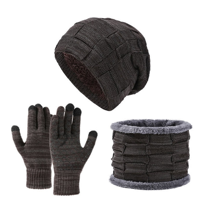 Set di 3 guanti scaldacollo lavorati a maglia quadrati bicolore unisex - Caffè - Regolabile (21 5/8"-23 5/8") - image 5