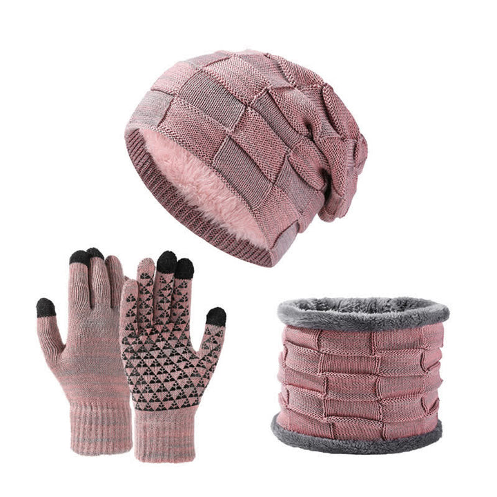 Set di 3 guanti scaldacollo lavorati a maglia quadrati bicolore unisex - Rosa - Regolabile (21 5/8"-23 5/8") - image 6