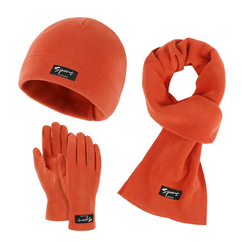 Set di 3 cappelli, sciarpe e guanti in pile polare tinta unita unisex - Arancia - Regolabile (21 1/4"-22 7/8") - image 7