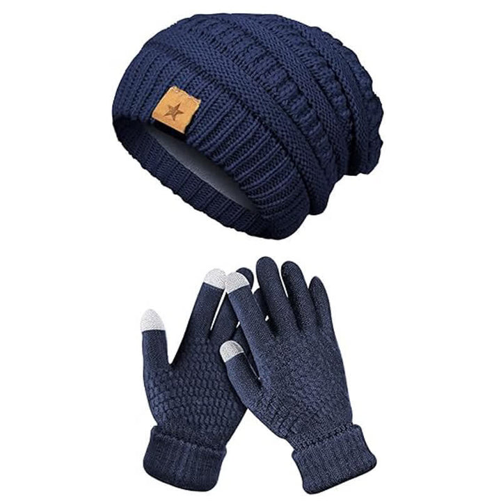 2 pezzi unisex semplice tinta unita lavorato a maglia cappello sciarpa guanti set - Marina Militare - Regolabile (21 1/4"-22 7/8") - image 6
