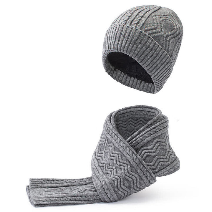 2 pezzi unisex jacquard tinta unita lavorato a maglia cappello sciarpa guanti set - Grigio - Regolabile (21 1/4"-22 7/8") - image 0