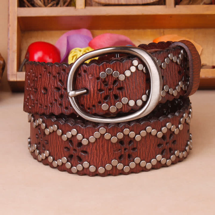 Cintura in pelle con rivetti strappati e screpolati gotici - Marrone - 42 - image 0