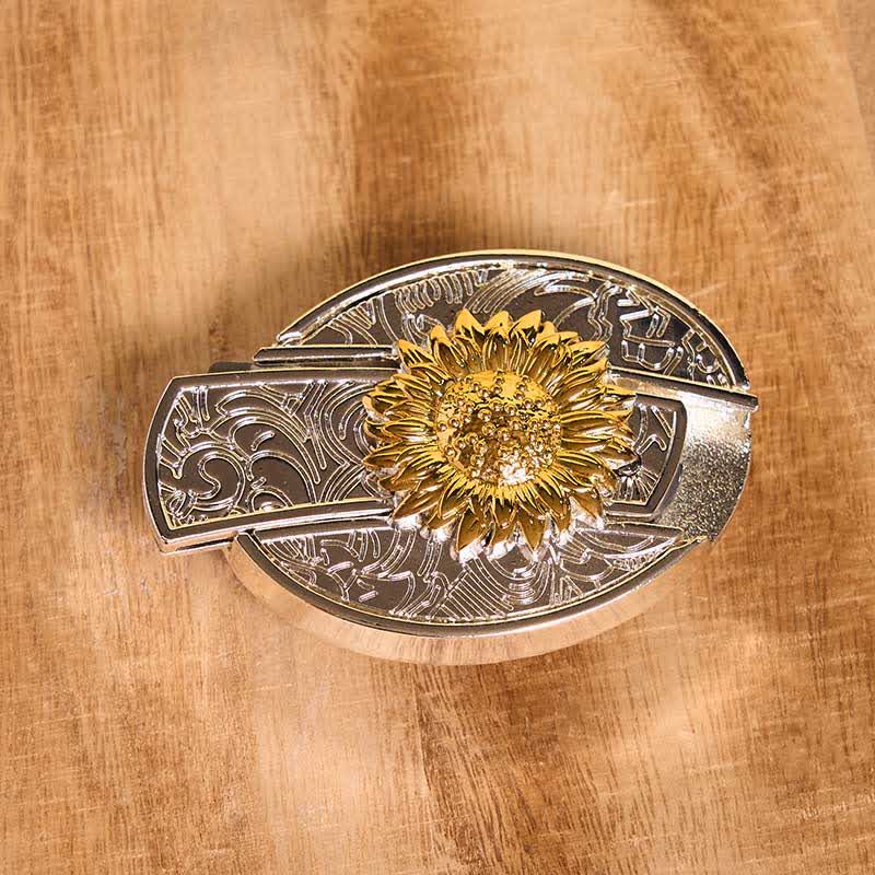 Cintura in pelle con coltello pieghevole nascosto con girasole in oro e argento fai da te da uomo - image 2