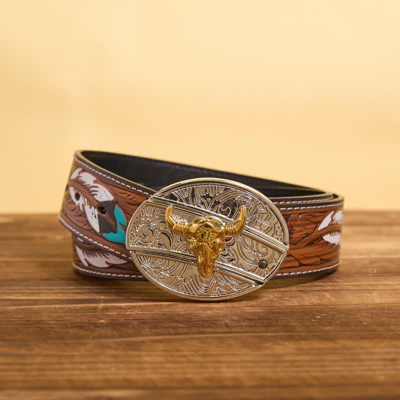 Cintura in pelle fai da te da uomo con coltello pieghevole nascosto in oro e argento Bull - image 2