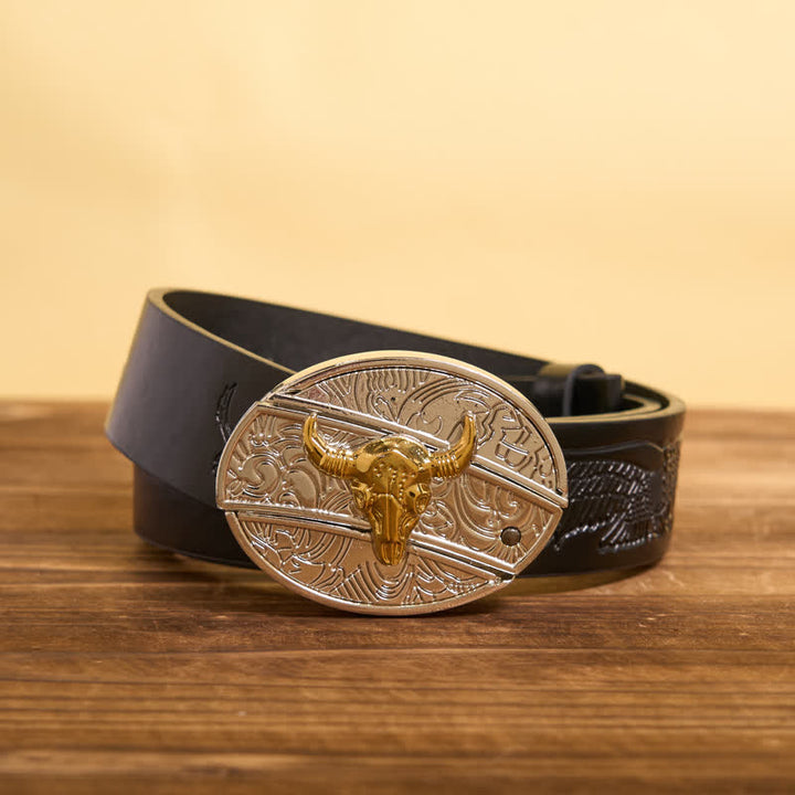 Cintura in pelle fai da te da uomo con coltello pieghevole nascosto in oro e argento Bull - Toro - Cintura con aquila in rilievo nera - 42 - image 5