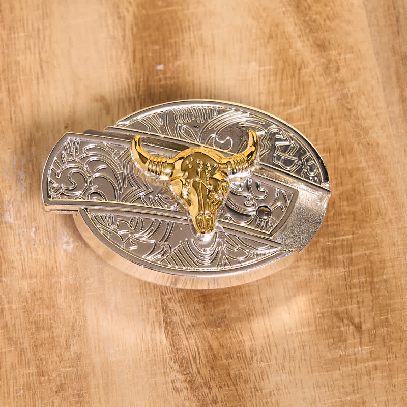 Cintura in pelle fai da te da uomo con coltello pieghevole nascosto in oro e argento Bull - image 3