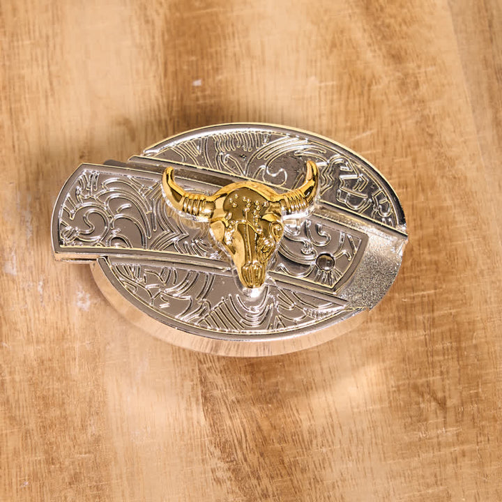 Cintura in pelle fai da te da uomo con coltello pieghevole nascosto in oro e argento Bull - image 3
