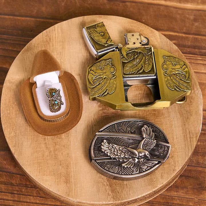 Set di anelli e fibbie per cintura con coltello nascosto fai da te a tema aquila
