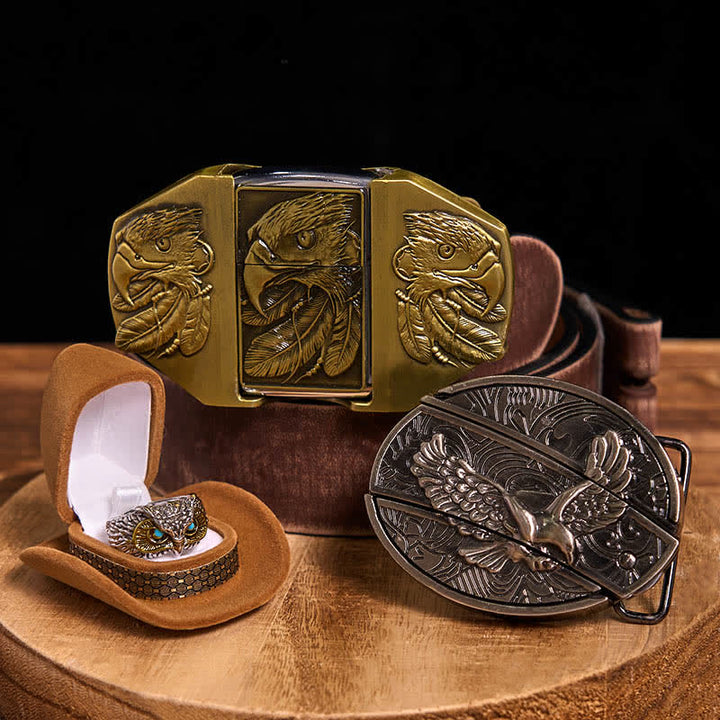 Set di anelli e fibbie per cintura con coltello nascosto fai da te a tema aquila - Aquila - Cintura marrone anticata - 42 - image 6