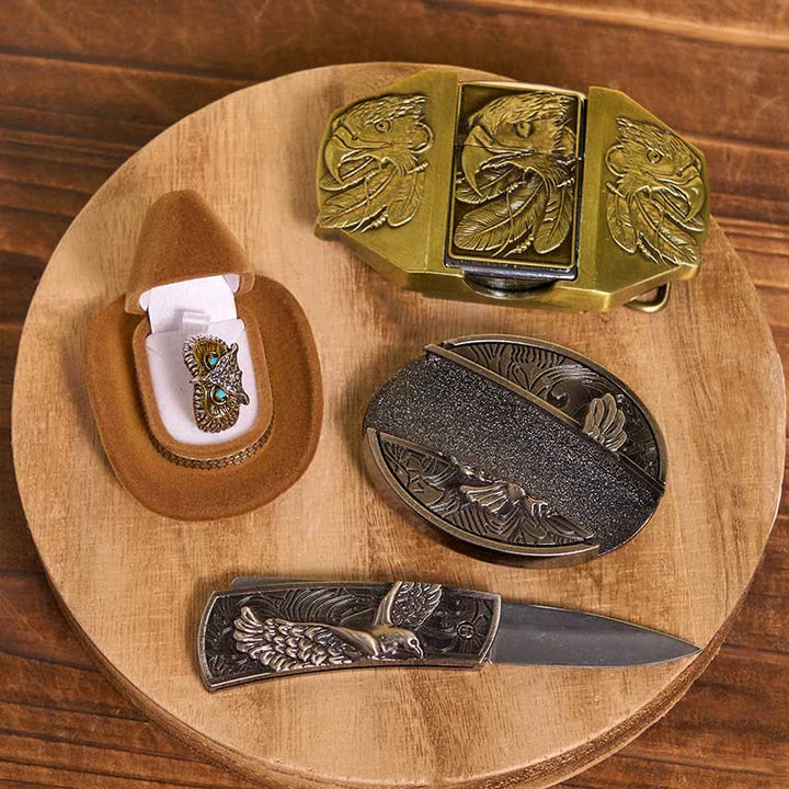 Set di anelli e fibbie per cintura con coltello nascosto fai da te a tema aquila