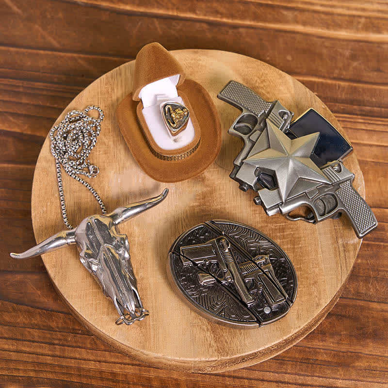 Set di accendini a cherosene fai da te con pistola, coltello nascosto, fibbia per cintura, ciondolo a forma di anello di toro - Doppie pistole - Senza cintura - Cintura non inclusa - image 1