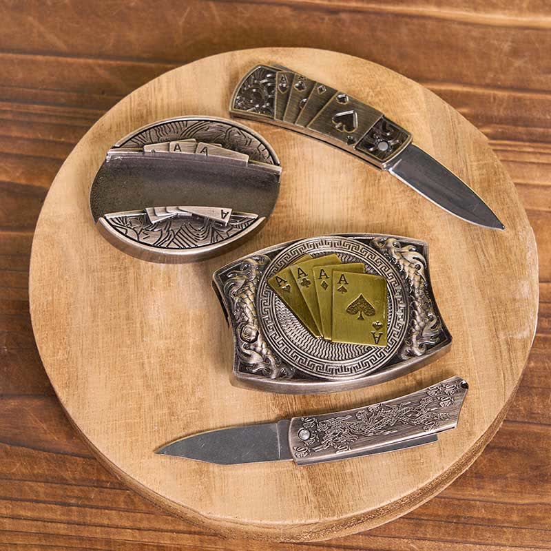 Set di ciondoli a forma di corno di bue con fibbia per cintura, coltello nascosto da poker fai da te
