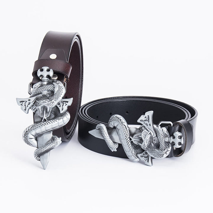 Cintura in pelle da uomo con spada da cavaliere western Snake