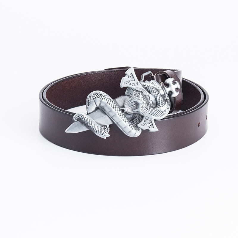 Cintura in pelle da uomo con spada da cavaliere western Snake - Marrone - 46 - image 10