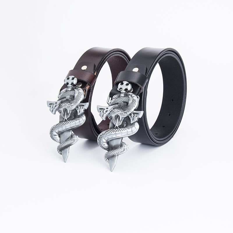 Cintura in pelle da uomo con spada da cavaliere western Snake
