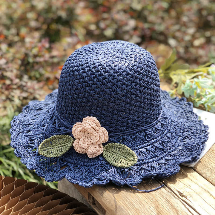 Elegante cappello di paglia pieghevole estivo all'uncinetto con dettagli floreali - Marina Militare - Misura M (22"-22 7/8") - image 7
