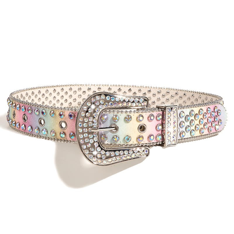 Cintura in pelle con strass arcobaleno colorato da donna