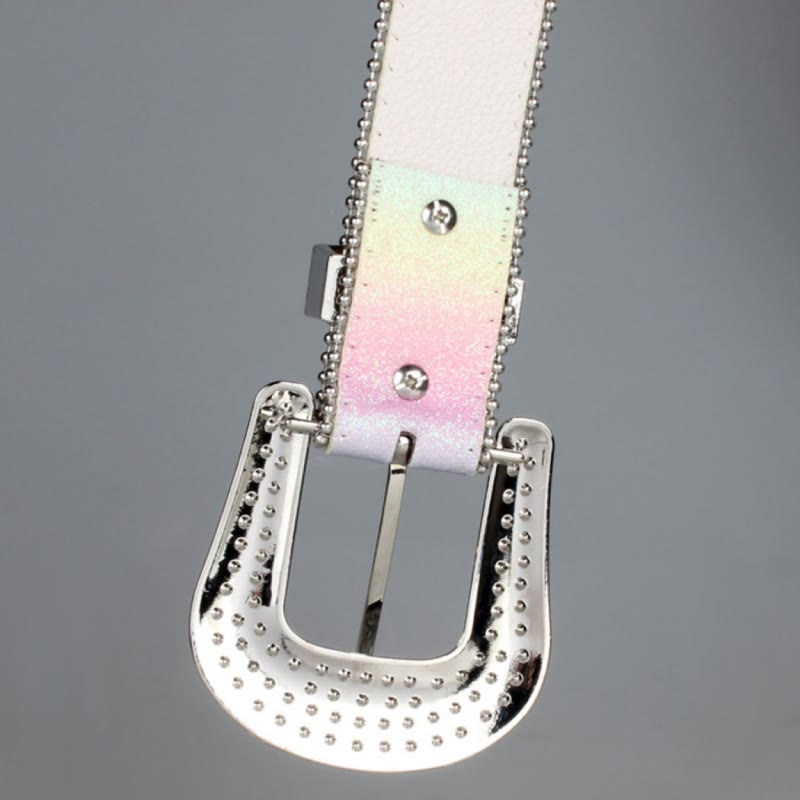 Cintura in pelle con strass arcobaleno colorato da donna