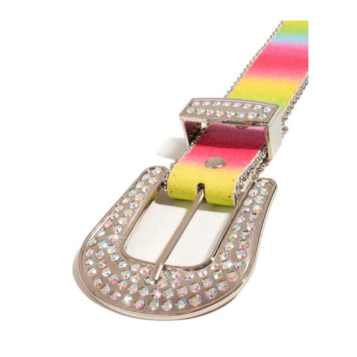 Cintura in pelle con strass arcobaleno colorato da donna