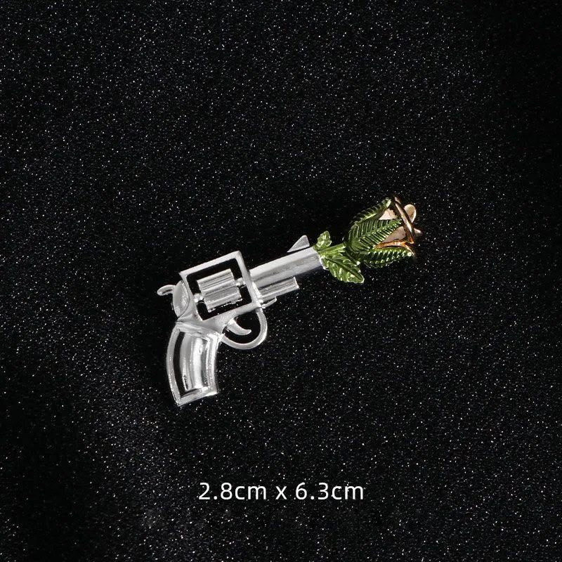 Spilla a forma di rosa con pistola vintage, accessori per camicie - Argento - image 6