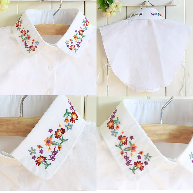 Camicia con risvolto staccabile e colletto finto con fiori ricamati
