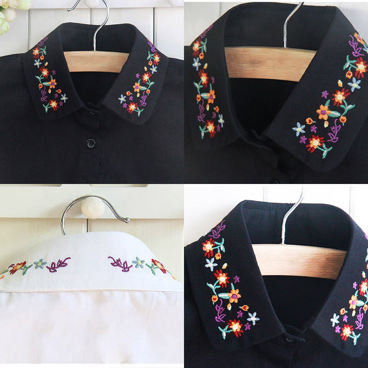 Camicia con risvolto staccabile e colletto finto con fiori ricamati