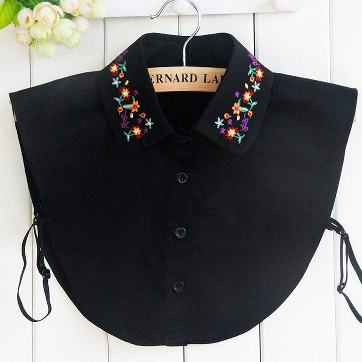 Camicia con risvolto staccabile e colletto finto con fiori ricamati - Nero - Taglia unica - image 3