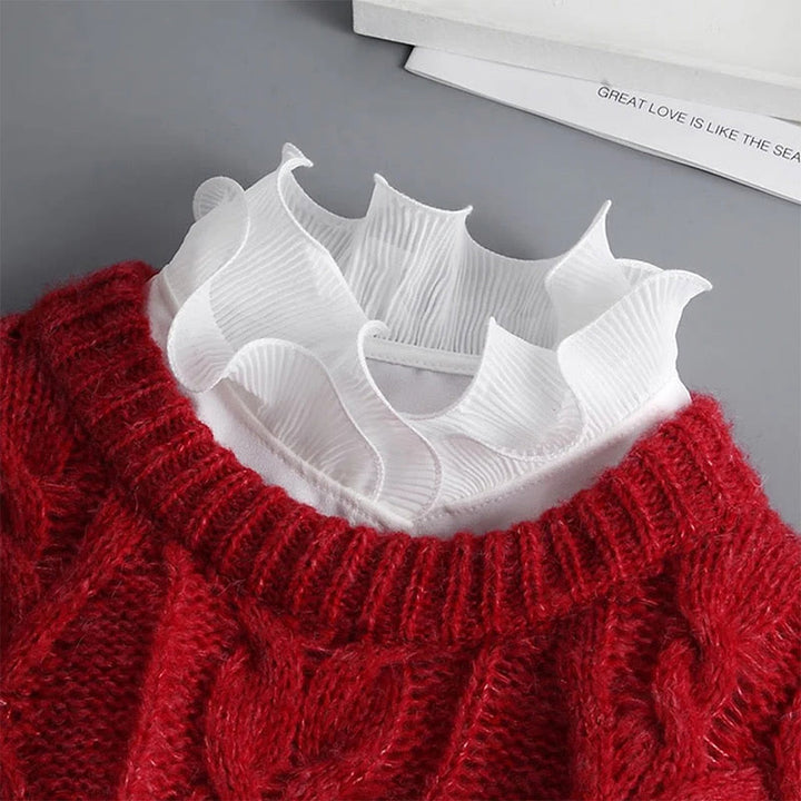 Camicia con risvolto staccabile, colletto finto con volant e manica
