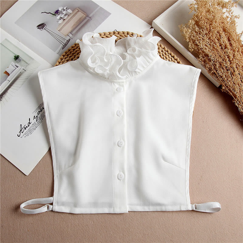Camicia con risvolto staccabile, colletto finto con volant e manica