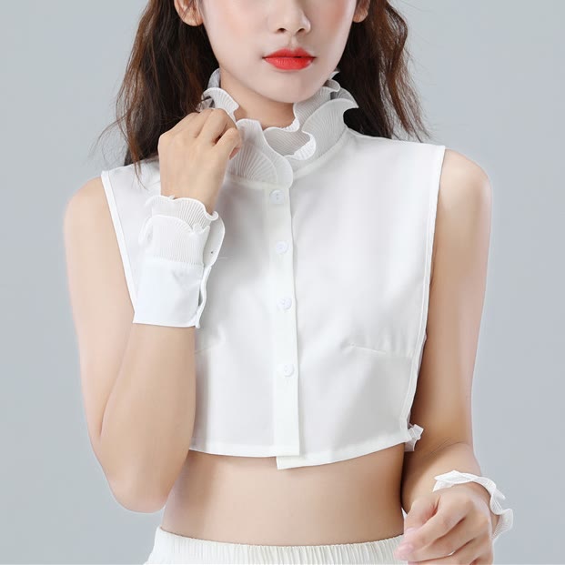 Camicia con risvolto staccabile, colletto finto con volant e manica - image 3