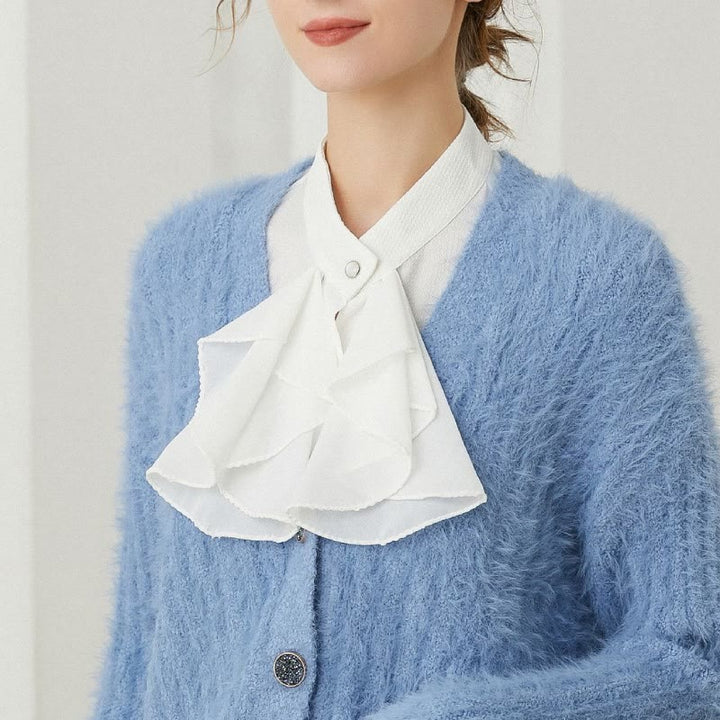 Accessorio per camicia staccabile con colletto finto con fiocco arricciato