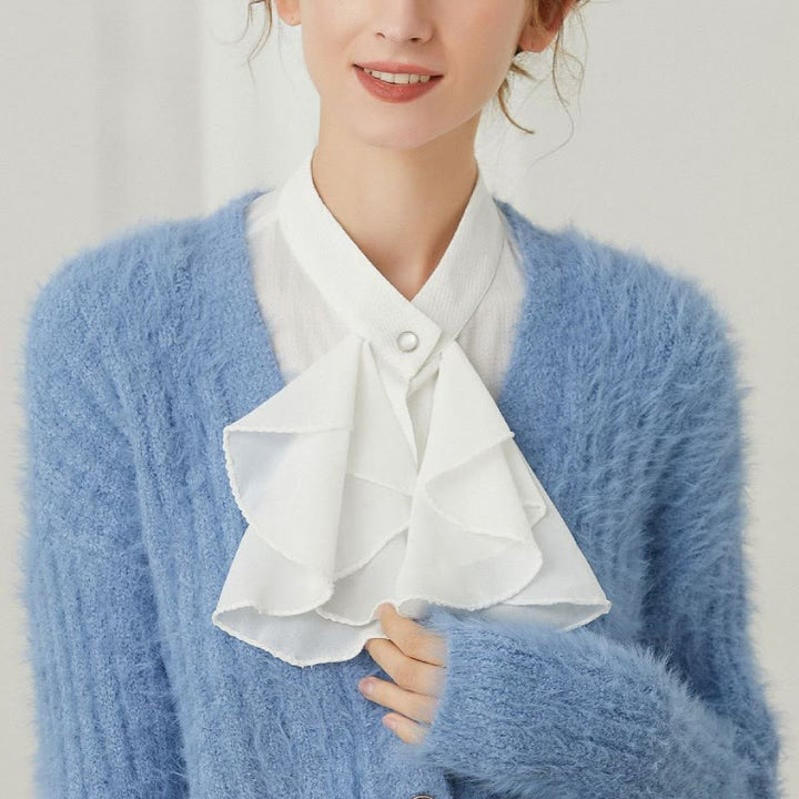 Accessorio per camicia staccabile con colletto finto con fiocco arricciato
